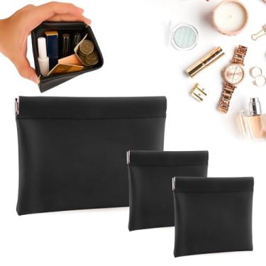 Imagem de BUSOHA Bolsa de maquiagem pequena para bolsa, mini bolsas de cosméticos portáteis para mulheres, porta-moedas, batom, acessórios cosméticos, bolsa de armazenamento de kit de viagem pequena, Preto