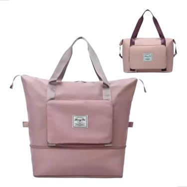 Imagem de Bolsa de Viagem Dobrável e Expansível com Encaixe na Mala Bagagem de Mão 42x22x28 Tecido Oxford Bolsa de Academia e Treino (Rosa Claro)