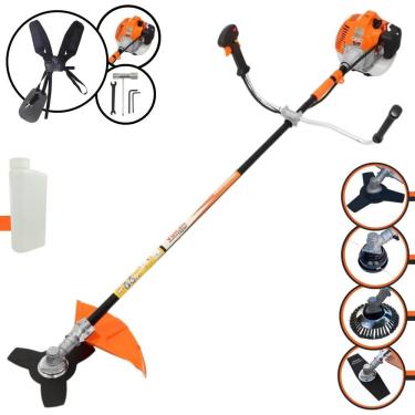 Imagem de Roçadeira Profissional Lateral Vulcan Vr520h À Gasolina 52cc 2,5hp 2t + Faca 2 Pontas Duraline 330mm 2,7mm + Escova Rot