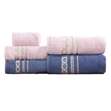 Imagem de Kit de Toalhas de Banho 5 peças 420g/m² Jeans/Rosa Nude Romance Sonhare Prata