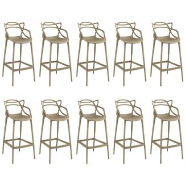 Imagem de Kit 10 Banquetas Allegra Com Encosto Design Cozinha/bancada - Nude