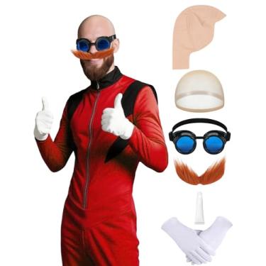 Imagem de Skicuff Pacote com 6 fantasias masculinas de antagonista de ovos, chapéu careca, luvas de bigode, cola para cabelo, Halloween, robô, vilão, cosplay, Azul, Adult Men