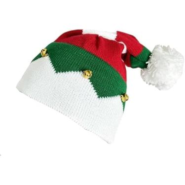 Imagem de Gorros tricotados de Natal – Gorro de tricô de Papai Noel com pompom para adultos e adolescentes, Branco, M