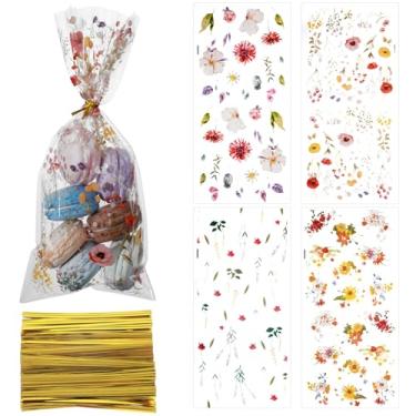 Imagem de Ouligay 100 peças de sacos de presente transparentes para lembrancinhas, sacolas de lembrancinhas de chá de bebê, sacolas transparentes de festa de flores silvestres para chá de bebê, aniversário