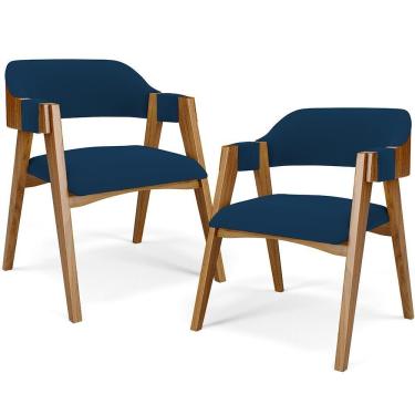 Imagem de Kit 02 Cadeiras Para Sala De Jantar E Estar Living Estofada Suran L02 Suede Azul Marinho - Lyam