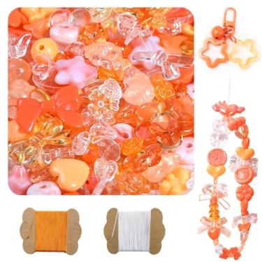 Imagem de Contas de acrílico sortidas de 500 g, 600 a 760 peças, contas fofas para fabricação de joias, 10 m, 0,8 mm, tira de nylon, flor, estrela, urso, arco estético, berloques kawaii para pulseira, colar