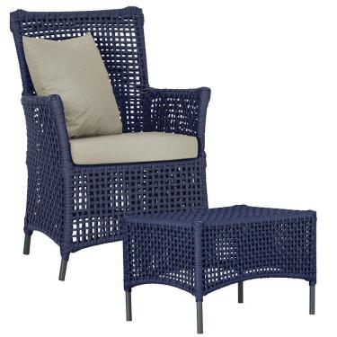 Imagem de Poltrona E Mesa Igapó Em Alumínio Preta Corda Náutica E7 Azul