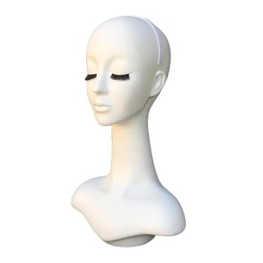 Imagem de Kokiya Suporte de peruca de cabeça de manequim, suporte de exposição de chapéu estável, portátil de exposição de peruca de manequim para colares, cachecóis, Lábio Branco