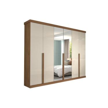 Imagem de Guarda Roupa Casal 6 Portas E 6 Gavetas C/ Espelho Guarapari Avelã/Off White - Panan