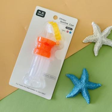 Imagem de Garrafa de água reutilizável, substituição de tampas de água fofas à prova de derramamento, garrafa de suco portátil com canudo (laranja)