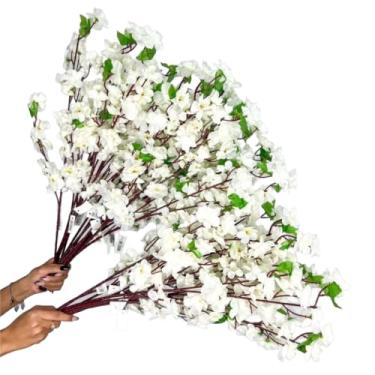 Imagem de Kit 10 a 40 Hastes De Flores De Cerejeira Artificial 65cm Flor Pessegueiro Estilo Oriental Para Decoração- Ramos de Pessegueiro Oriental para Decoração de Vaso(Branco,kit 30 unidades)