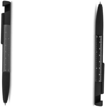 Imagem de Caneta Esferográfica Multifuncional Metálica Azul com Ponta Touch, Chave de Fenda, Phillips, Suporte para Smartphone, Limpador de Tela, Régua, 2 Unidades (Cinza e Preto)