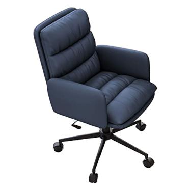 Imagem de Cadeira de escritório de couro com almofada grossa, poltrona estofada, cadeira de trabalho ajustável em altura para quarto/penteadeira/estudo