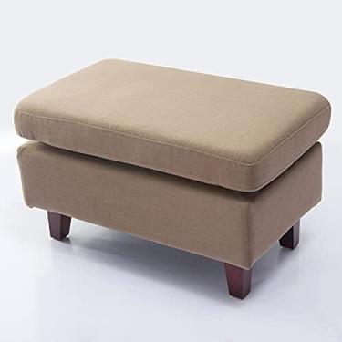 Imagem de Banco de apoio para os pés de madeira maciça, banco de banco estofado de linho de algodão, banco moderno de canto de cama multifunções banco de sofá -F 75 x 45 x 43 cm (30 x 18 x 17 polegadas)