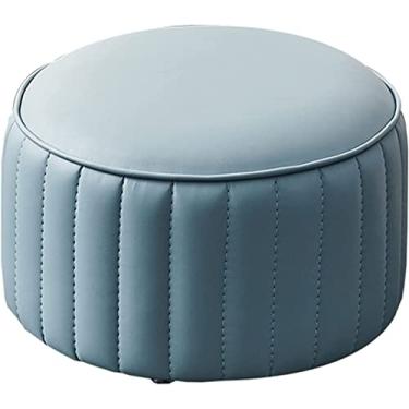 Imagem de Banqueta redonda estofada otomana, couro de microfibra, trocador de sapatos de varanda para sala de estar, confortável de alta elasticidade, moldura de madeira maciça, adequado para sofá, mesa, sala