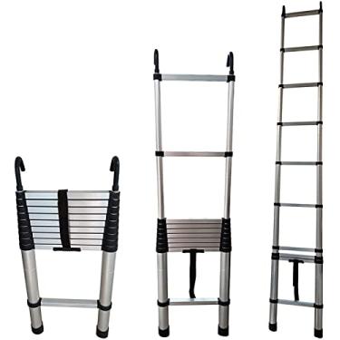 Imagem de Escada telescópica de 8 m/7 m/6,2 m/5 m/4 m/3,8 m/2,6 m com gancho destacável, escadas de extensão dobráveis de alumínio para trailer/barraca de telhado/sótão/trabalho ao ar livre (tamanho: 2,1 m/6,8