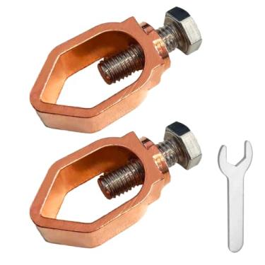 Imagem de 2 braçadeiras de haste de aterramento de latão de cobre, conector mecânico para haste e fios de aterramento de 1/5.1 cm - 5/20.3 cm, presente uma chave inglesa