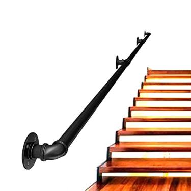 Imagem de Corrimão de tubulação/corrimão de escada de ferro forjado a vento industrial, loft interno doméstico contra a parede alça de jardim de infância antiderrapante antigo, preto (1 pés-6 m) (tamanho: 4 m)
