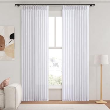 Imagem de Cortinas transparentes de linho branco 213 cm de comprimento cortina plissada para quarto, filtragem de luz privacidade 1,8 m de comprimento e mistura de linho grosso cortinas semitransparentes