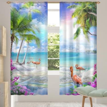 Imagem de 2 conjuntos de painéis de animais flamingo oceano palmeira cortinas transparentes arejadas com filtro leve painéis de cortina leve cortina de porta janela para sala de estar, quarto, jantar, 84