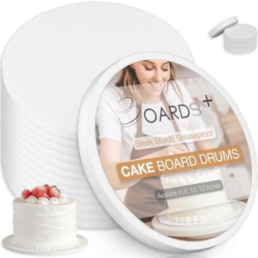 Imagem de Tambor de tabuleiro de bolo branco resistente 35,8 cm de espessura (embalagem com 14) + Fita branca combinando + Ferramenta de suporte | Placa de alumínio sem costura à prova de gordura | Pacote para fazer a apresentação perfeita!