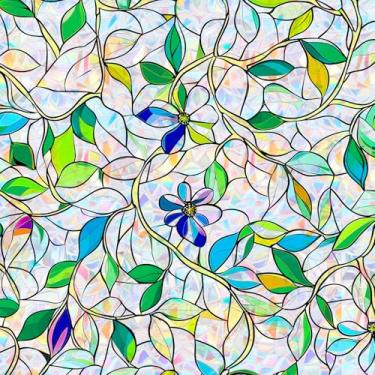 Imagem de SOMWISE Película de privacidade para janela, decoração de outono, vitral, arco-íris, fixações estáticas, vidro manchado, película decorativa para decoração de quarto de casa, banheiro, porta, carro