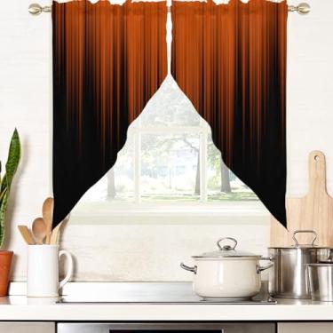 Imagem de AAtter Cortina de saia de cozinha laranja e preta para janela, ombré, queimada, boho, listrada, moderna, pequena, curta, topo, banheiro, sala de estar, quarto, varão, bolso, tecido, 1 par, 71 cm L x