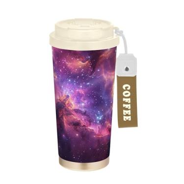Imagem de SEHANY Caneca de viagem Galaxy Starry Sky de viagem de 500 ml Copos de café reutilizáveis revestidos de cerâmica com tampa à prova de vazamento, parede dupla, isolamento a vácuo, copo de café de aço