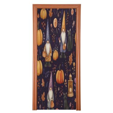 Imagem de Blueangle Capa de porta de potes de doces de gnomos elásticos fofos - Faixa de porta frontal de tecido elástico para Halloween, decoração de festa ao ar livre em casa (636)