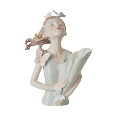 Imagem de WeiLaiKeQi Vaso de flores com estatuetas de, suporte para haste de flor seca, vaso de estátua feminina para mesa, escritório, casa, Luz Verde