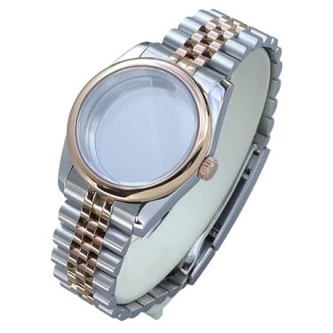 Imagem de FEIYASHI Caixa de relógio luxuosa em ouro rosa de 36/39 mm com vidro de safira para movimento NH35 NH34 NH36 Miyota8215 8205, Tampa inferior de vidro 2, 36mm+Miyota8215 8205 Movement, Caixa de relógio