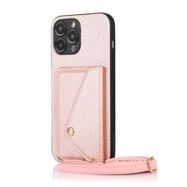 Imagem de Capa carteira transversal para celular com porta-cartões para iPhone 15 14 13 12 11 Pro Max XR XS X 8 7 SE 2 3 com alça de corrente, cor ouro rosa, para iPhone 15 Pro