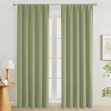 Imagem de Lecloud Cortinas verde-sálvia 227 cm de comprimento, 2 peças, cortinas de quarto com bolso para varão para sala de jantar, cortinas com isolamento térmico para sala de estar, cada painel 127 cm L x