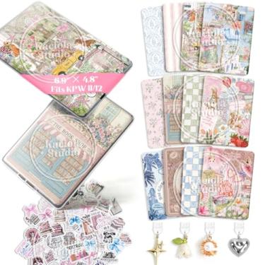 Imagem de Kaciola 12 peças de cartolina para e-reader, 4 pingentes tipo C e adesivos para capa transparente, inserções de tema romântico vintage de 17,5 x 12 cm, compatível com papel branco de 11 a 12ª geração