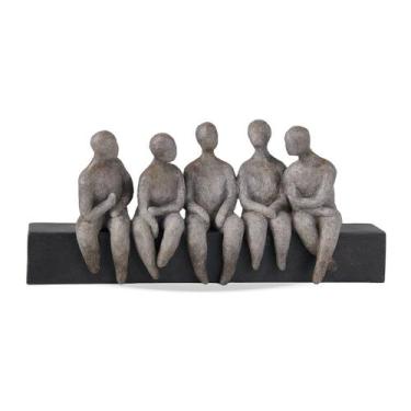 Imagem de Escultura Decorativa Homens Sentados em Resina Cinza 38cm TMN3040 BTC