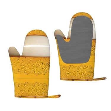 Imagem de Papel de parede de cerveja - Luvas de forno de silicone resistentes ao calor impressas - aderências antiderrapantes, grelhar e usar na cozinha (pacote com 2)