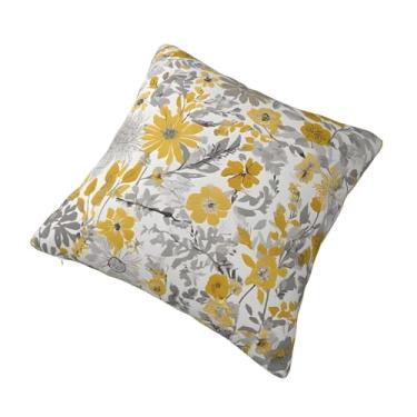 Imagem de Almofada quadrada decorativa com estampa de flor amarela e cinza - Design reversível, zíper oculto, poliéster macio para sofá, cama e carro - Hipoalergênico 40,6 cm x 40,6 cm