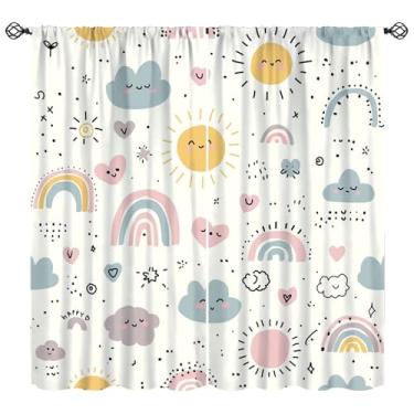 Imagem de Wallira Cortinas de arco-íris para crianças, fantasia, bonito, sol, arco-íris, decoração artística, bolso para varão, tratamentos de janela para meninos e meninas, quarto de bebê, sala de aula