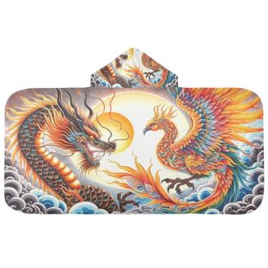 Imagem de Burbuja Phenix Dragon Toalha de banho com capuz para crianças, toalha de praia de pelúcia macia absorvente para meninas e meninos 3-10 anos, 61 x 127 cm