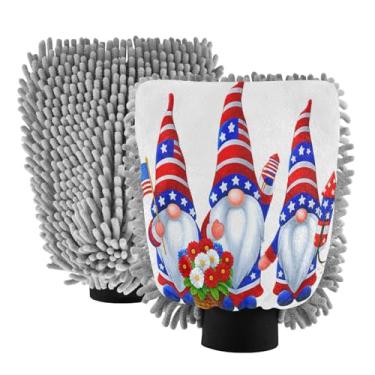 Imagem de STAYTOP Luvas de lavagem de carro com gnomos Dia da Independência, 2 peças, luvas de microfibra de chenille, sem arranhões, panos de esponja de lavagem ultra absorventes para carros, limpeza doméstica