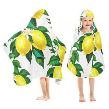 Imagem de Burbuja Toalha de banho com capuz Lemons para crianças, toalha de praia de pelúcia absorvente macia para meninas e meninos 3-10 anos, 61 x 127 cm