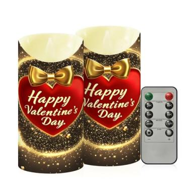 Imagem de Wassud Pacote com 2 velas sem chama com círculo dourado e coração vermelho com controle remoto, velas realistas cintilantes com temporizador, velas decorativas para Natal, casamento, festa, decoração