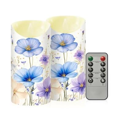 Imagem de Wassud Pacote com 2 velas delicadas flores sem chama com controle remoto, velas realistas cintilantes com temporizador, velas decorativas para Natal, casamento, festa, decoração de casa média