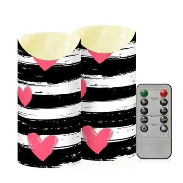 Imagem de Wassud Pacote com 2 velas listradas sem chama com controle remoto, velas realistas cintilantes com temporizador, velas decorativas para Natal, casamento, festa, decoração de casa média