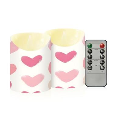 Imagem de Wassud Pacote com 2 velas de corações sem chama com controle remoto, velas realistas cintilantes com temporizador, velas decorativas para Natal, casamento, festa, decoração de casa pequena