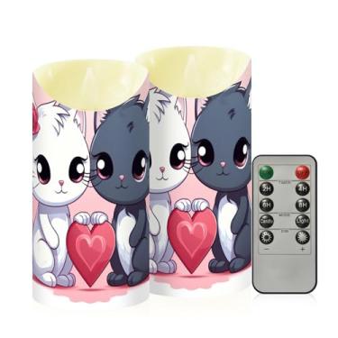 Imagem de Wassud Pacote com 2 velas sem chama para gatos doces com controle remoto, velas realistas cintilantes com temporizador, velas decorativas para Natal, casamento, festa, decoração de casa média