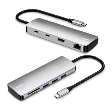 Imagem de Hub USB-C 8 em 1: HDMI 4K, USB 3.2, RJ45 e Leitor