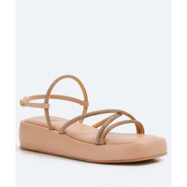 Imagem de Sandália Flatform Feminina Tiras Strass Marisa-47157, Rosa, 36