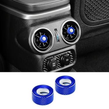 Imagem de JUIVEEL Tampa de botão de ventilação de ar condicionado traseiro de alumínio compatível com acessórios Kia Stinger 2018-2023 (azul, 2 peças)