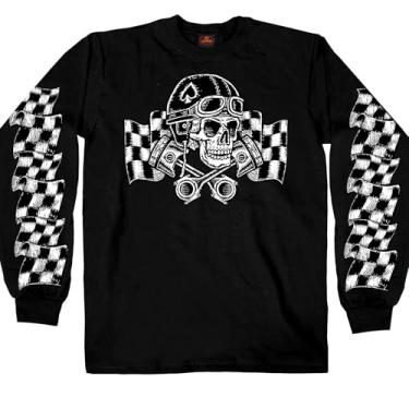 Imagem de Hot Leathers Motociclista masculino de manga comprida vintage com bandeiras de corrida